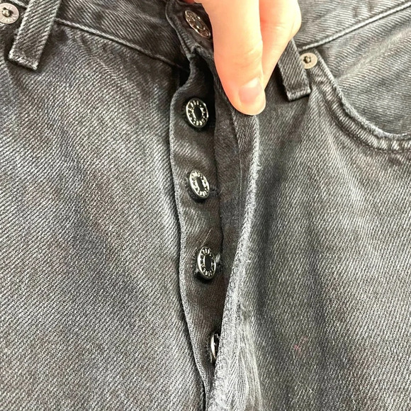 Agolde Lana Straight Jeans Disorder Wash Denim Distressed Charcoal Black Size 27 - Picture 5 of 9